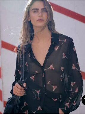 Zara Black Sheer Shirt with Martini Glass
Print Top